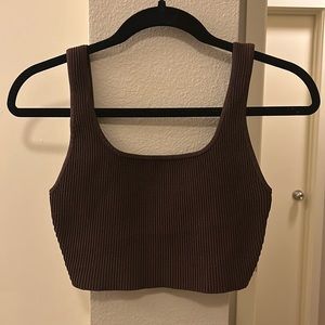 Aritzia Babaton sculpt knit squareneck cropped tank top, brown, size small